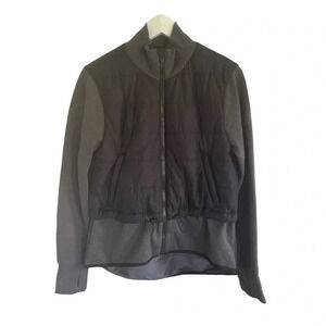 Athleta Black Gray Layered Size Small Zip Jacket Pockets Thumb Holes Cropped